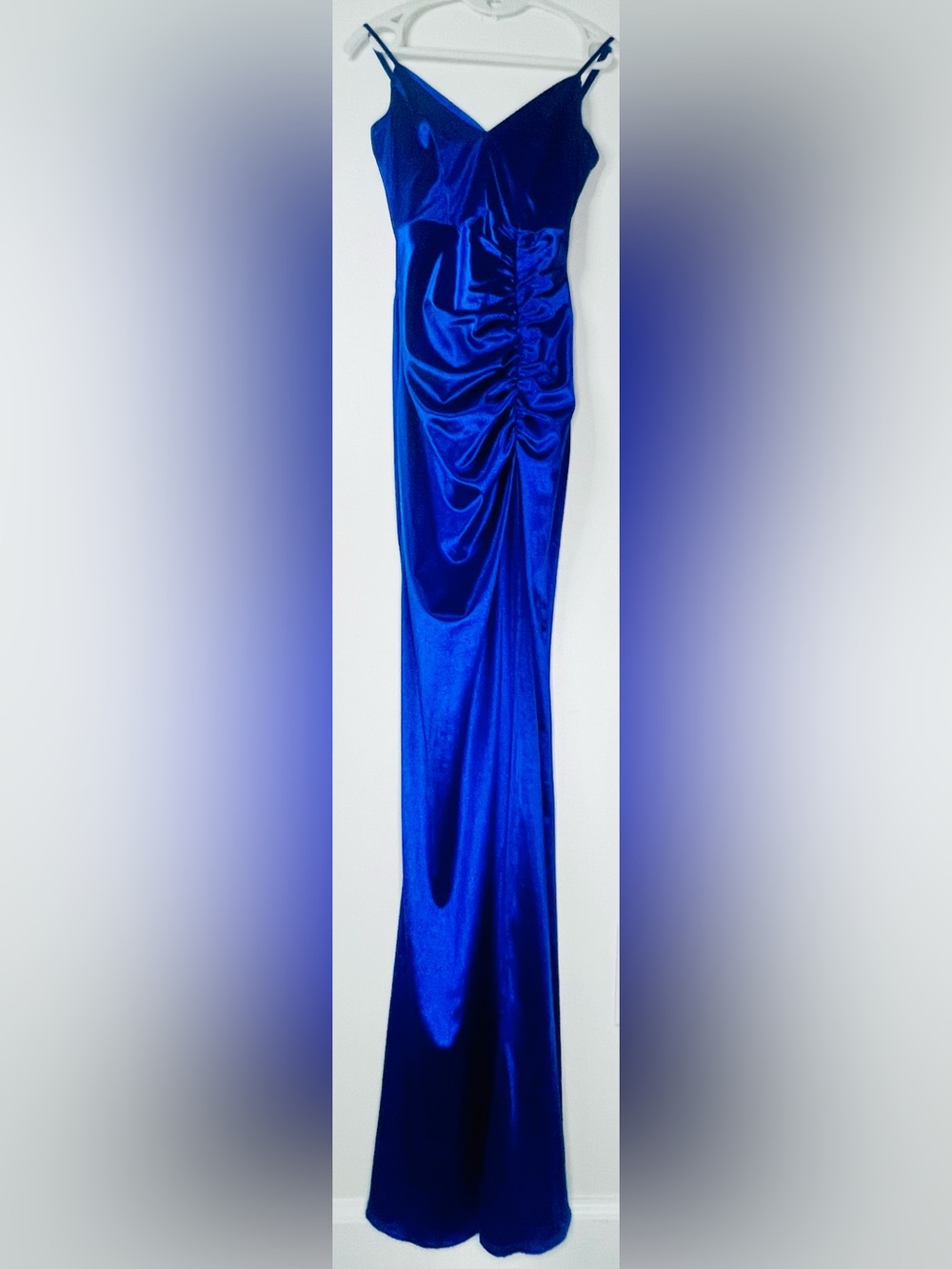 Emerald Sundae Royal Blue Satin Maxi Dress with Bow Detail